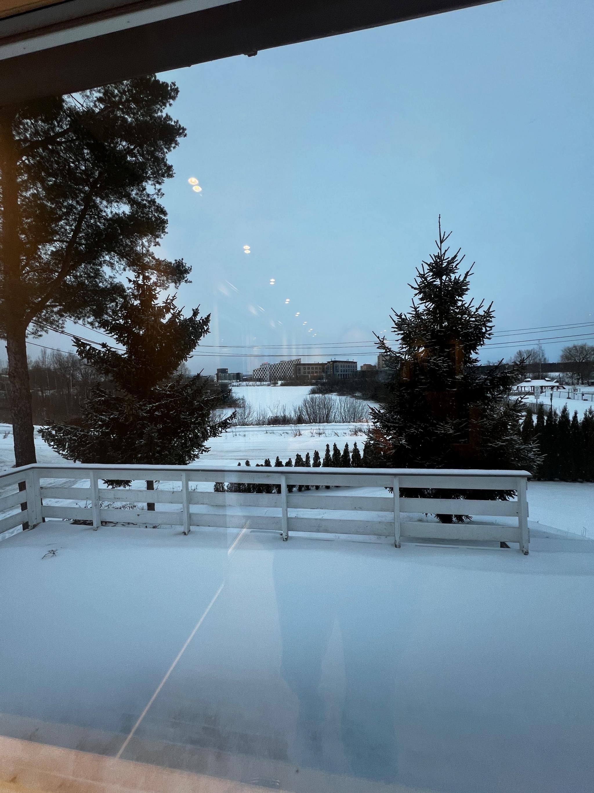 Vinter på terrassen, trær vil nok bli fjernet